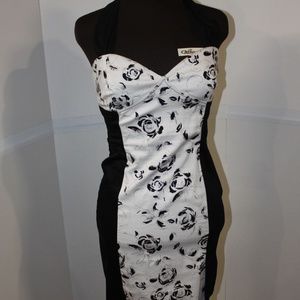Black and white halter corset wiggle dress Large